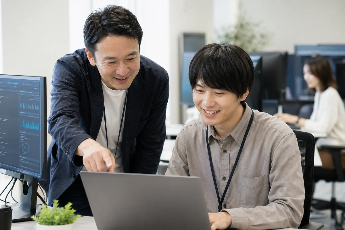 先輩社員によるOJTの様子